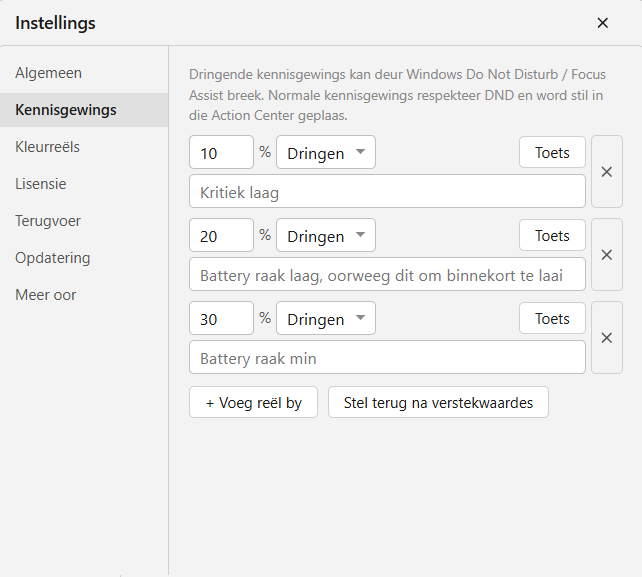 Kennisgewings vir lae batteryvlakke
