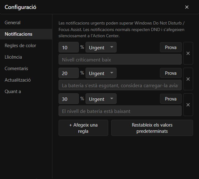 Notificacions de bateria baixa