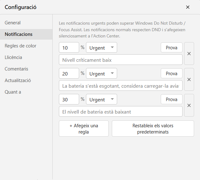 Notificacions de bateria baixa