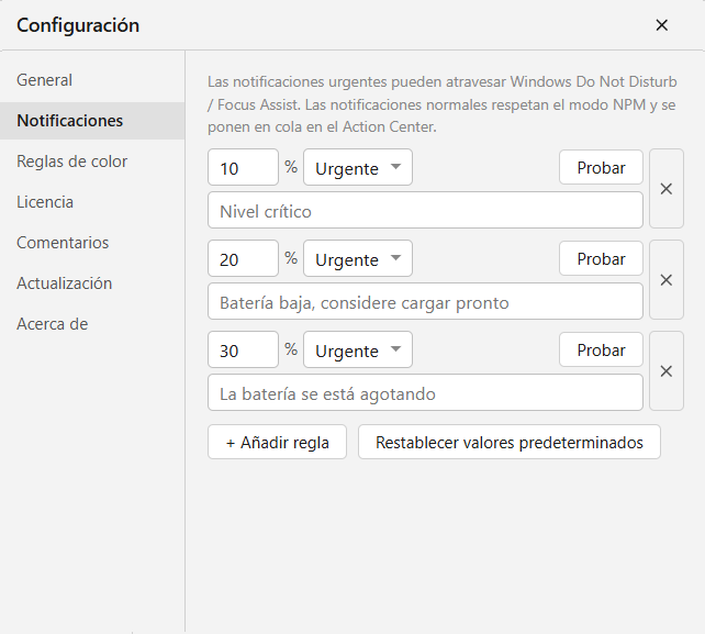 Notificaciones de batería baja