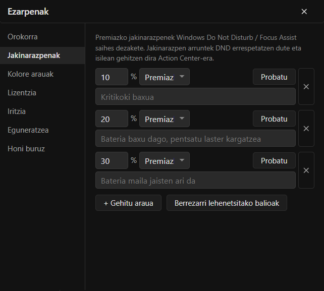 Bateria gutxiko jakinarazpenak