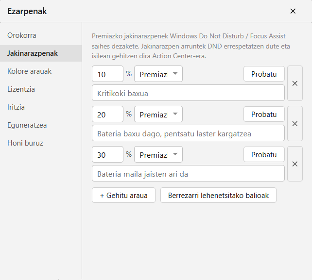 Bateria gutxiko jakinarazpenak