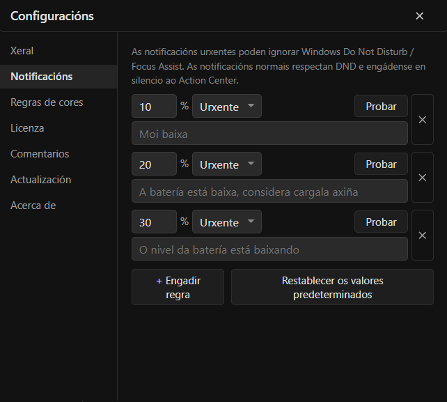 Notificacións de batería baixa