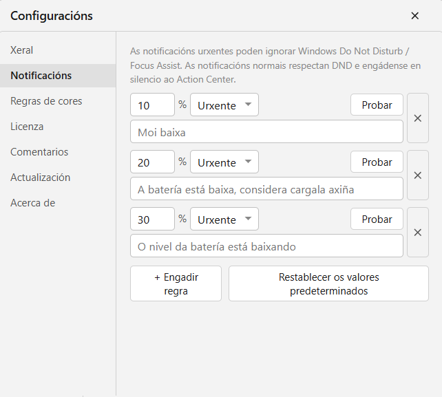 Notificacións de batería baixa