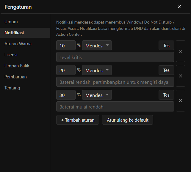 Notifikasi baterai lemah
