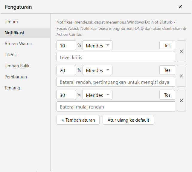 Notifikasi baterai lemah