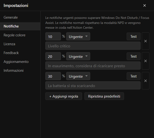 Notifiche di batteria scarica