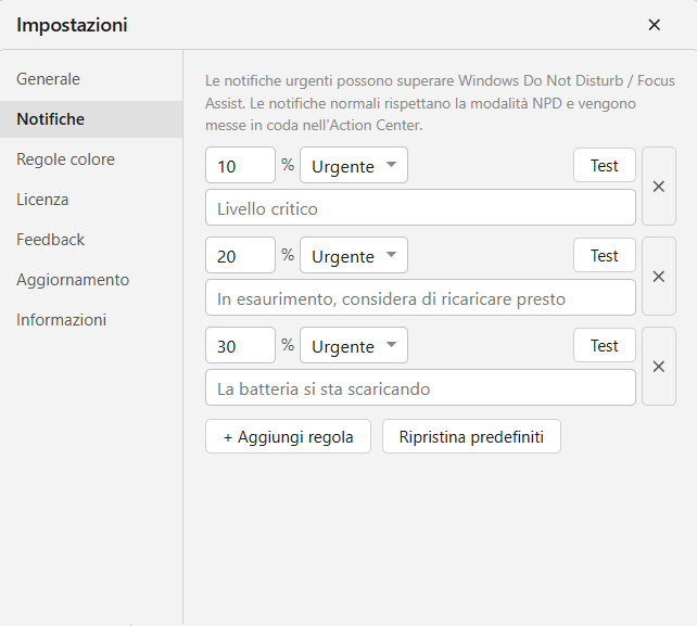 Notifiche di batteria scarica
