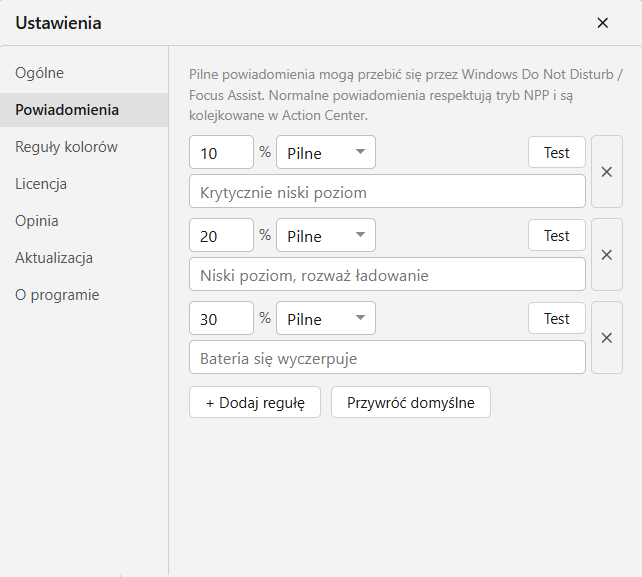 Powiadomienia o niskim poziomie baterii