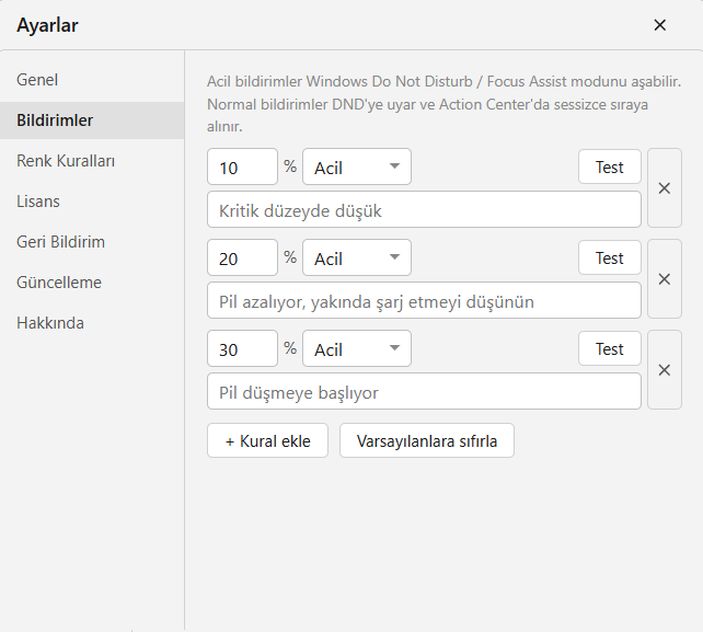 Düşük pil bildirimleri