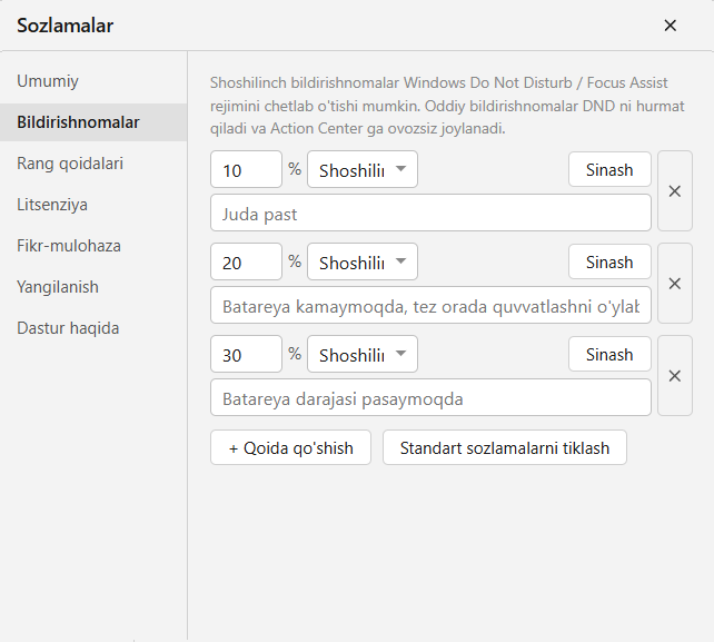 Batareya quvvati kamligi bildirishnomalari